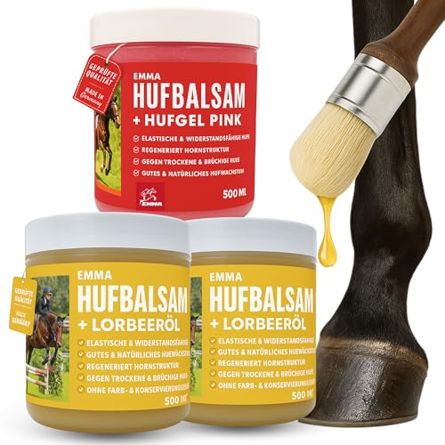 Huffett Pferde mit Lorbeeröl & Hufgel pink 3x0,5l Pflegeöl I Hufbalsam für Pferde gesunde Pferdehufe I Huffett Pferd mit Pinsel auf Hufe gegen trockene Hufe & Anti Strahlfäule Pferd Mittel I Huf Fett Huffett Pferde mit Lorbeeröl & Hufgel pink 3x0,5l Pflegeöl I Hufbalsam für Pferde gesunde Pferdehufe I Huffett Pferd mit Pinsel auf Hufe gegen trockene Hufe & Anti Strahlfäule Pferd Mittel I Huf Fett von EMMA