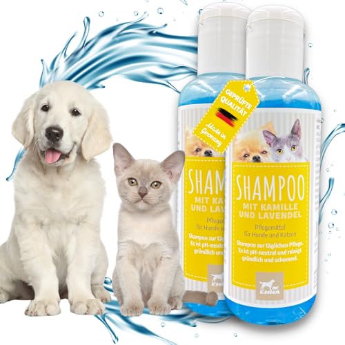 EMMA Hundeshampoo & Katzenshampoo sensitiv ph neutral mit Kamille 2x250ml I mildes Katzenshampoo für Katzen I Fellglanz Shampoo Hundeshampoo gegen Juckreiz Hund Geruch I Kurzhaar Entfilzungsshampoo von EMMA