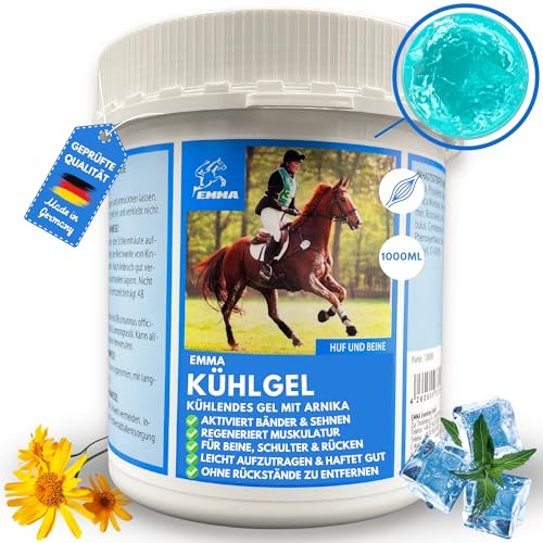 EMMA Kühlgel Pferd I Pferdesalbe kühlend 1000 ml Kühlgel für Pferde mit Arnika Salbe hochkonzentriert I Pferdebalsam kühlend Sehnen, Gelenke & Muskeln I kühlende Salbe mit Arnica Gel bei Muskelkater von EMMA