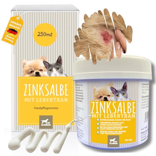 Lebertran-Zinksalbe I Wundsalbe Wundcreme Hund Katze Pferd I Zinkpaste offene Wunde I Ekzem Zink Salbe gegen Juckreiz I Zinkcreme Wundheil I Zinkbalsam Wundheilung I Wund und Heilsalbe Tiere 250ml von EMMA