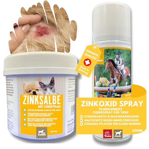Lebertran Zinksalbe Pferd + Zinkspray Hund Kuh I Erste Hilfe Set für Tiere I Wundspray Salbe Wundschutz Haustier I Zinkoxid Spray + Zinksalbe Wundsalbe I Sprühpflaster + Zink Creme 250ml 200ml Lebertran Zinksalbe Pferd + Zinkspray Hund Kuh I Erste Hilfe Set für Tiere I Wundspray Salbe Wundschutz Haustier I Zinkoxid Spray + Zinksalbe Wundsalbe I Sprühpflaster + Zink Creme 250ml 200ml von EMMA