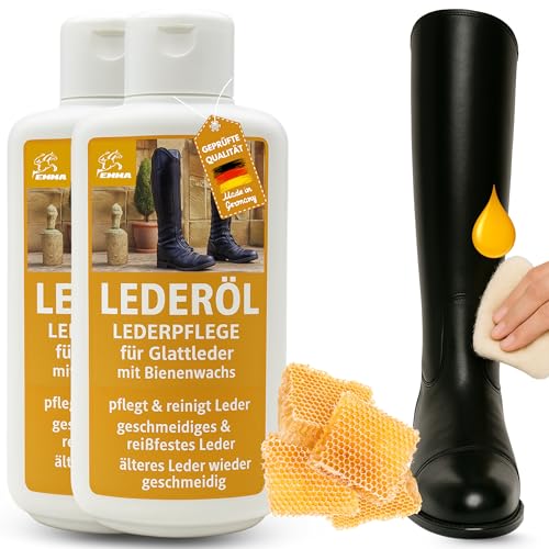 EMMA Lederpflege mit Bienenwachs Lederöl farblos 2x500ml für Ledercouch Sofa Couch Sattel Jacke Schuhe I Lederfett farblos Lederpflegemittel Lederpflege Auto Leder Balsam für Leder Reinigung & Pflege von EMMA