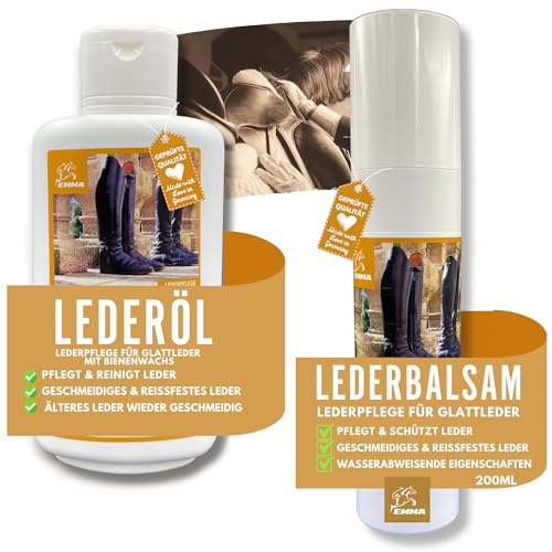 EMMA Lederöl farblos mit Bienenwachs & Lederfett farblos - Lederpflege Schuhe Auto Sofa Sattel Pferd Reitstiefel I Lederschuhe Pflege - Leather Conditioner - Lederbalsam Leder Reinigung Auto 0,2 0,5l von EMMA