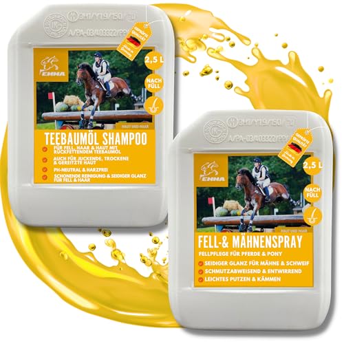 Mähnenspray Pferd & Pferde Teebaumöl Shampoo Pferdepflege-Set 2x2,5l I Pferdeshampoo I Schweifspray für Pferde Mädchen Geschenk I Hundeshampoo gegen Geruch für irritierte Haut I Fellpflege Hund Pferd Mähnenspray Pferd & Pferde Teebaumöl Shampoo Pferdepflege-Set 2x2,5l I Pferdeshampoo I Schweifspray für Pferde Mädchen Geschenk I Hundeshampoo gegen Geruch für irritierte Haut I Fellpflege Hund Pferd von EMMA