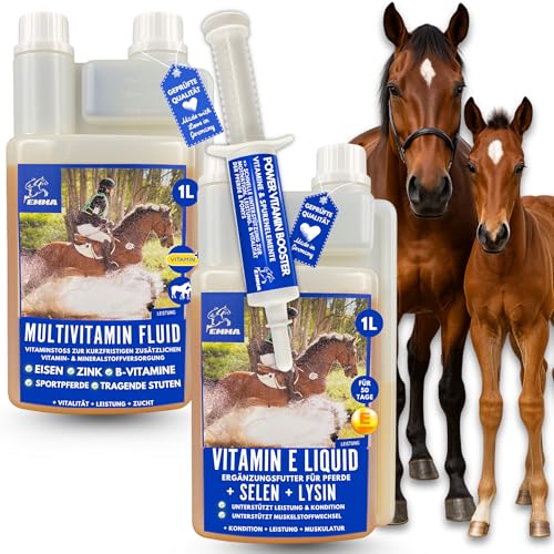 Mineralfutter Pferde Liquid Vitamin b komplex Pferd I Selen Pferd Vitamin E Vitamin D A C B12 I Mineralien Magnesium Pferd I Bierhefe Pferd + Vitamin Paste I Immunsystem I Muskelaufbau Pferd 1L1L30ml von EMMA