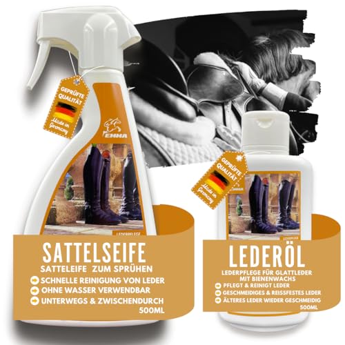 EMMA Sattelseife Leder & Lederöl I Lederpflege Schuhe Auto Sofa Sattel Pferd Stiefel I Lederfett farblos I Lederschuhe Pflege - Saddle Soap - Lederseife Sattelseife Leder I Lederreiniger Auto 2x0,5l von EMMA