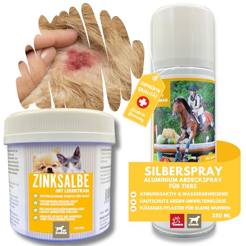 Silberspray Pferd + Lebertran Zinksalbe Pferd Hund I Wundspray - Zinksalbe Wundsalbe I Wund und Heilsalbe für Katzen Wundheilung Wunddesinfektion Sprühpflaster für Tiere Silberspray Katze 250ml 200ml von EMMA