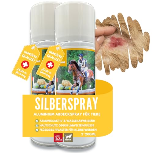 EMMA Silberspray Hund Haustiere ⇒ Silberspray Pferd Katze Für Tiere - Wundspray Hund - Spray Zur Abdeckung Von Wunden - Pflasterspray - Erste Hilfe Set Hund - 2x200ml - Sprühpflaster & Pfotenschutz von EMMA