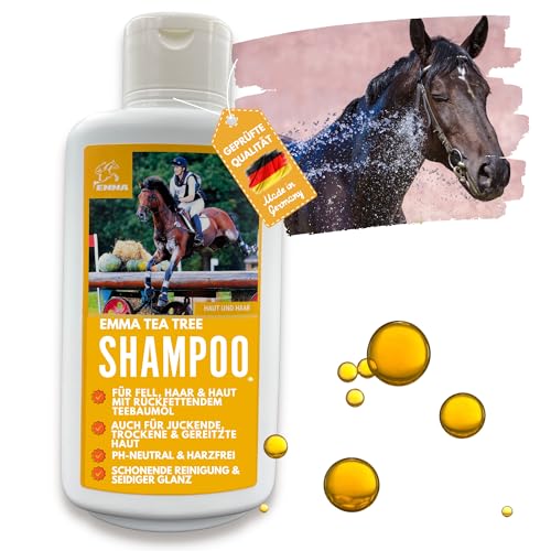 Tea Tree Shampoo - Pferdeshampoo mit Tea Tree Oil 0,5l I Anti Schuppen Shampoo ph neutral I Teebaumöl Shampoo glänzendes Fell Hundeshampoo gegen Juckreiz für trockene irritierte Haut I Katzenshampoo von EMMA