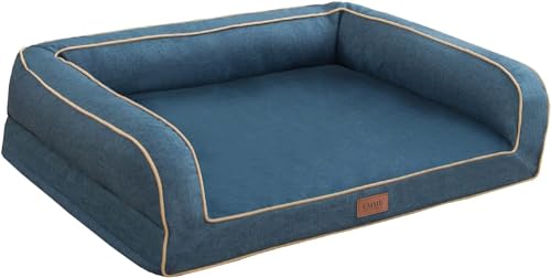 EMME Hundebett Grosse Hunde, 111x86x25cm, Orthopädisches Hundebett XL, Memory Foam Hundesofa Wasserdicht Hundekissen, Hundekorb für Große Hunde, Hundebett Abwaschbar Mit Rand, Linien Blau von EMME