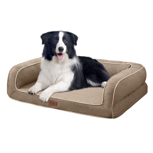 EMME Hundebett Grosse Hunde, 111x86x25cm, Orthopädisches Hundebett XL, Memory Foam Hundesofa Wasserdicht Hundekissen, Hundekorb für Große Hunde, Hundebett Abwaschbar Mit Rand,Leinen Braun EMME Hundebett Grosse Hunde, 111x86x25cm, Orthopädisches Hundebett XL, Memory Foam Hundesofa Wasserdicht Hundekissen, Hundekorb für Große Hunde, Hundebett Abwaschbar Mit Rand,Leinen Braun von EMME