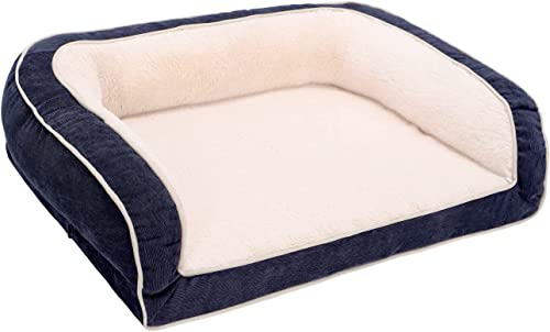 EMME Hundebett Mittelgroße Hunde, 91X71X23cm, Orthopädisches Hundebett, Memory Foam Hundesofa Flauschig Hundekissen, Hundekorbfür Große Hunde, Hundematratze Mit Waschbar Fleecebezug, Navy blau von EMME