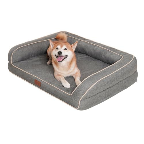 EMME Hundebett Kleine Hunde, 68.6x50.8x17.8cm, Orthopädisches Hundebett Wasserdicht, Deluxe Hundesofa Mit Eierschaum Matratze und abnehmbarem, Waschbarem Bezug Hundekorb Alle Jahreszeiten, Linien Grau EMME Hundebett Kleine Hunde, 68.6x50.8x17.8cm, Orthopädisches Hundebett Wasserdicht, Deluxe Hundesofa Mit Eierschaum Matratze und abnehmbarem, Waschbarem Bezug Hundekorb Alle Jahreszeiten, Linien Grau von EMME