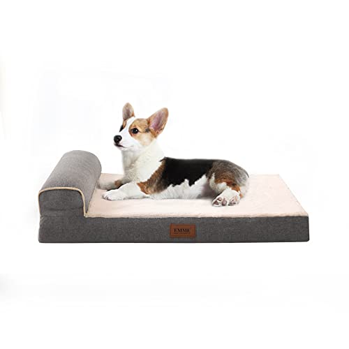 EMME Orthopädisches Hundebett Mittelgroße Hundekissen -70x50x14cm, T-Form, Hundebett kleine Sofa Flauschiges Hundematte Hundematratze, Nackenrolle, Hundebetten Mit Waschbares Bezug, Hundecouch, Grau von EMME