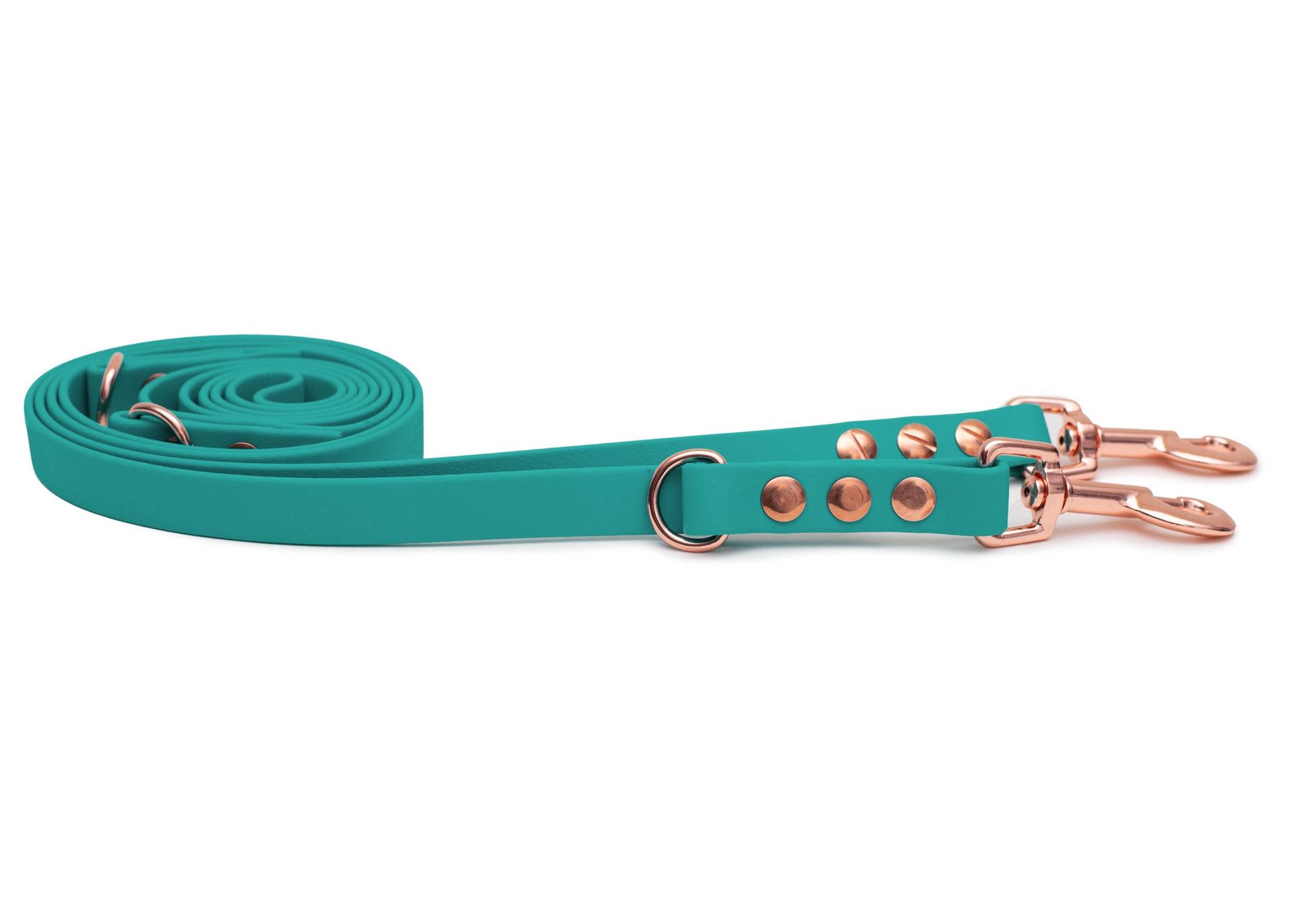 Biothaneleine Türkis 16mm / 2m / Bolzenkarabiner Rosegold Biothaneleine Türkis 16mm / 2m / Bolzenkarabiner Rosegold von EMMY&PEPE