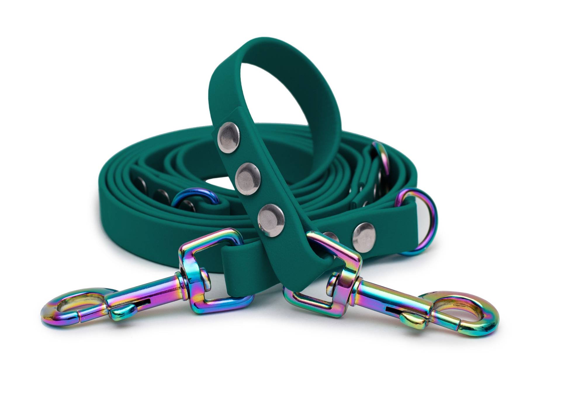 Biothaneleine Waldgrün 16mm / 2m / Bolzenkarabiner Regenbogen Biothaneleine Waldgrün 16mm / 2m / Bolzenkarabiner Regenbogen von EMMY&PEPE