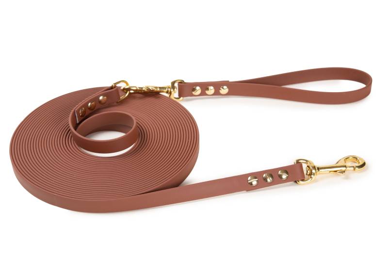 Schleppleine Super Flex Braun - Hunde bis 15kg Gold / 15m / Mit abnehmbarer Handschlaufe von EMMY&PEPE