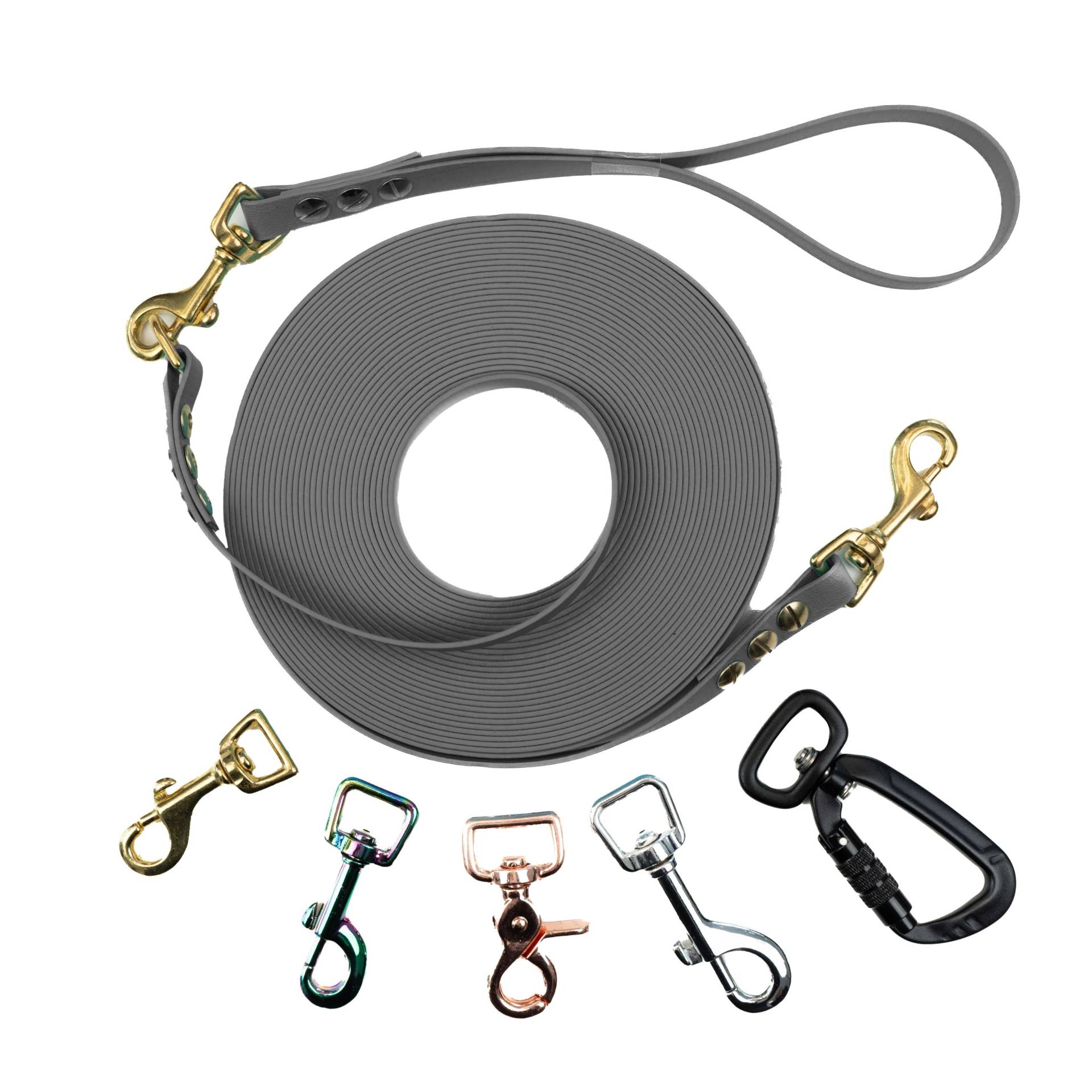 Schleppleine Superflex Grau - Hunde bis 15kg 5m-Bolzenkarabiner Rose-abnehmbare Handschlaufe Schleppleine Superflex Grau - Hunde bis 15kg 5m-Bolzenkarabiner Rose-abnehmbare Handschlaufe von EMMY&PEPE