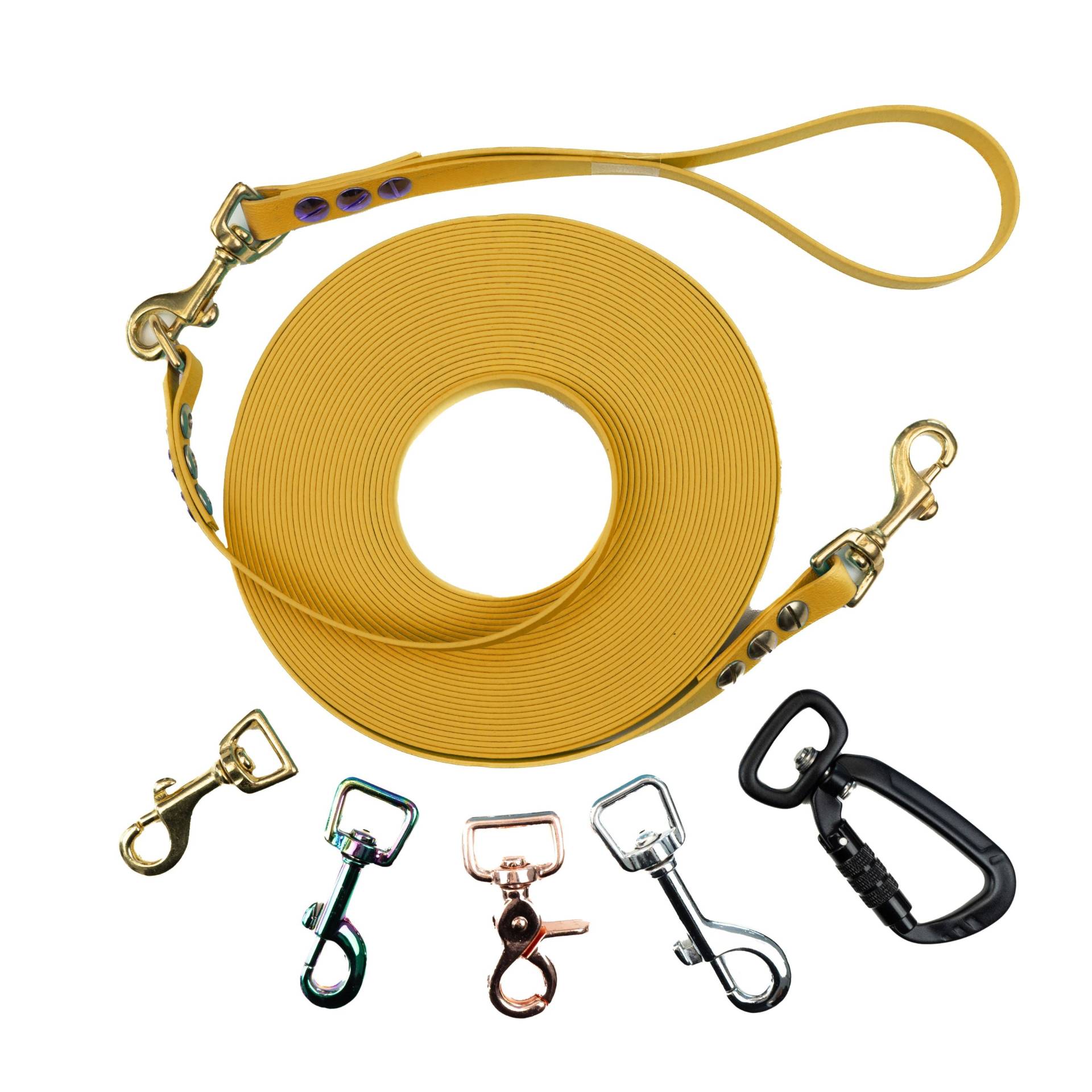 Schleppleine mit abnehmbarer Handschlaufe Sonnengelb 5m / 25mm / Regenbogen Schleppleine mit abnehmbarer Handschlaufe Sonnengelb 5m / 25mm / Regenbogen von EMMY&PEPE