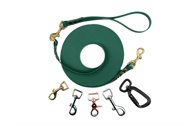 Schleppleine mit abnehmbarer Handschlaufe Waldgrün 5m / 20mm / Regenbogen von EMMY&PEPE