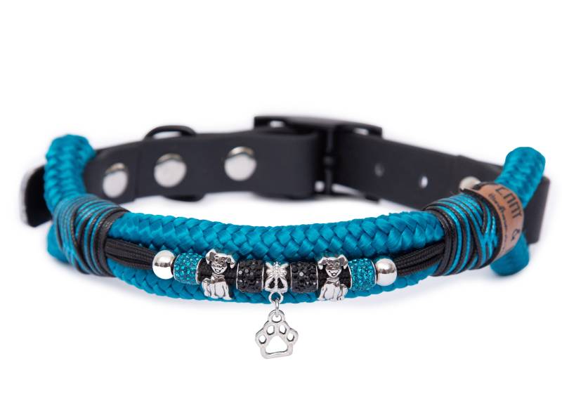 Tauhalsband mit Perlen Aqua XL (49-59cm) von EMMY&PEPE