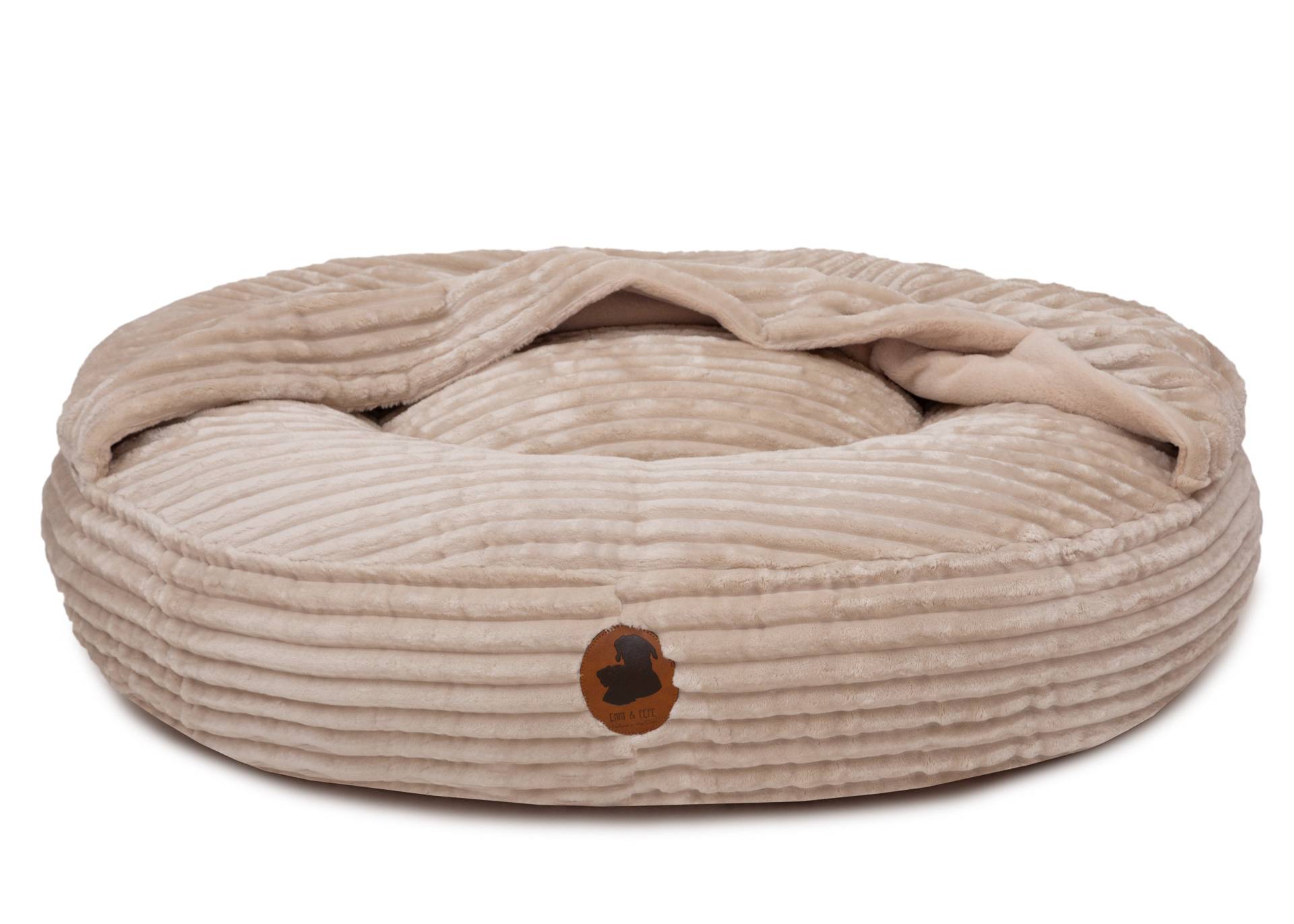 Wau-Bed mit Höhle Kuschelcord Creme / Oval / XL (140x120cm) von EMMY&PEPE