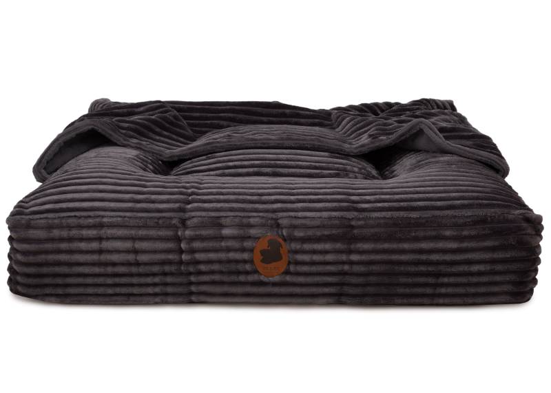 Wau-Bed mit Höhle Kuschelcord Dark Grey / Eckig / XL (140x120cm) von EMMY&PEPE