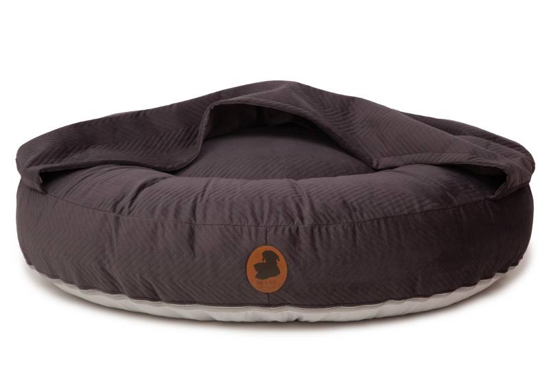 Wau-Bed mit Höhle ZickZack Dark Grey / Oval / L (120x100cm) von EMMY&PEPE