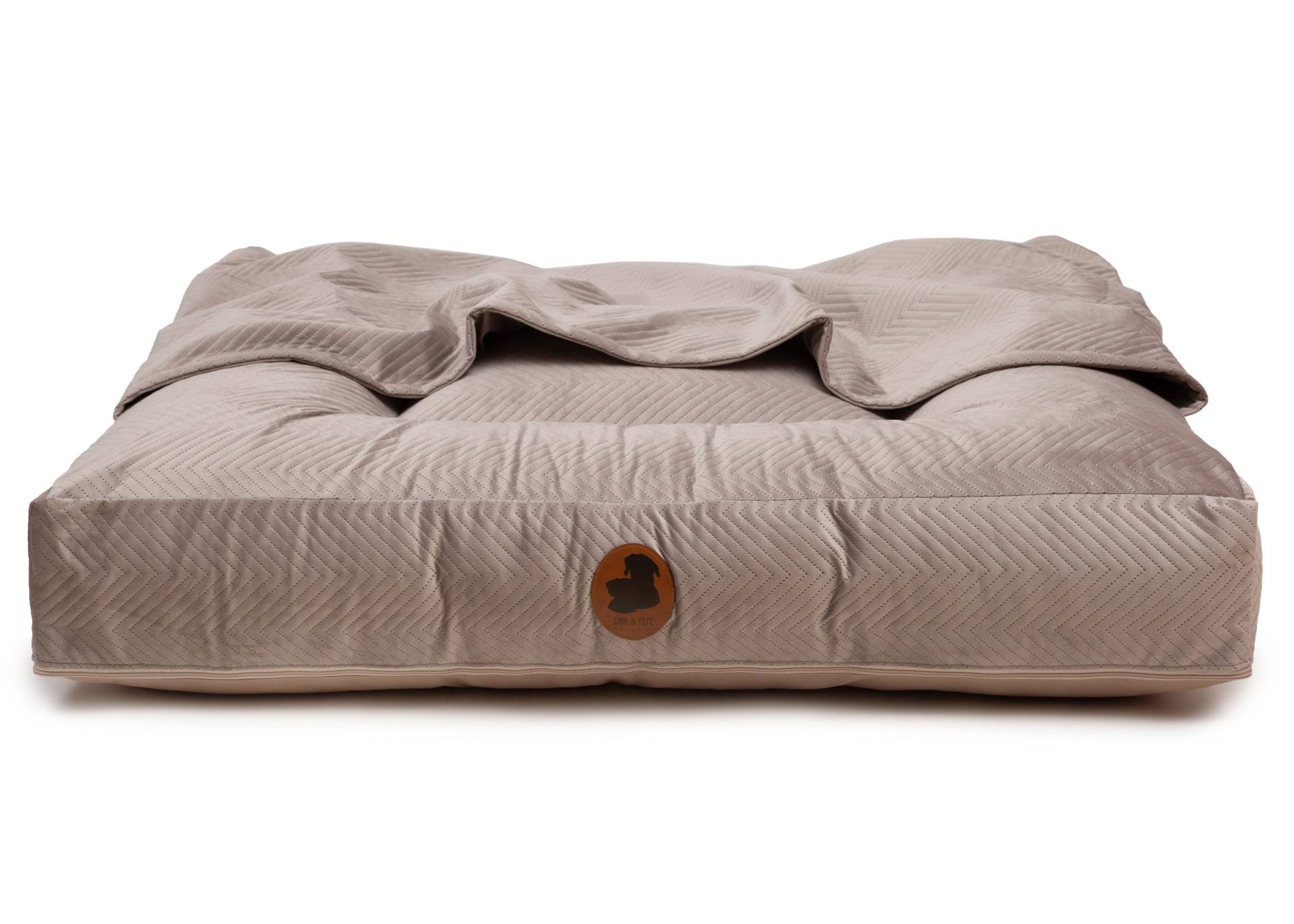 Wau-Bed mit Höhle ZickZack Taupe / Eckig / XL (140x120cm) von EMMY&PEPE