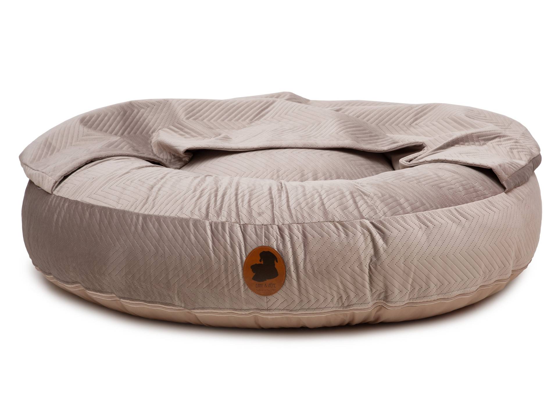 Wau-Bed mit Höhle ZickZack Taupe / Oval / XL (140x120cm) von EMMY&PEPE