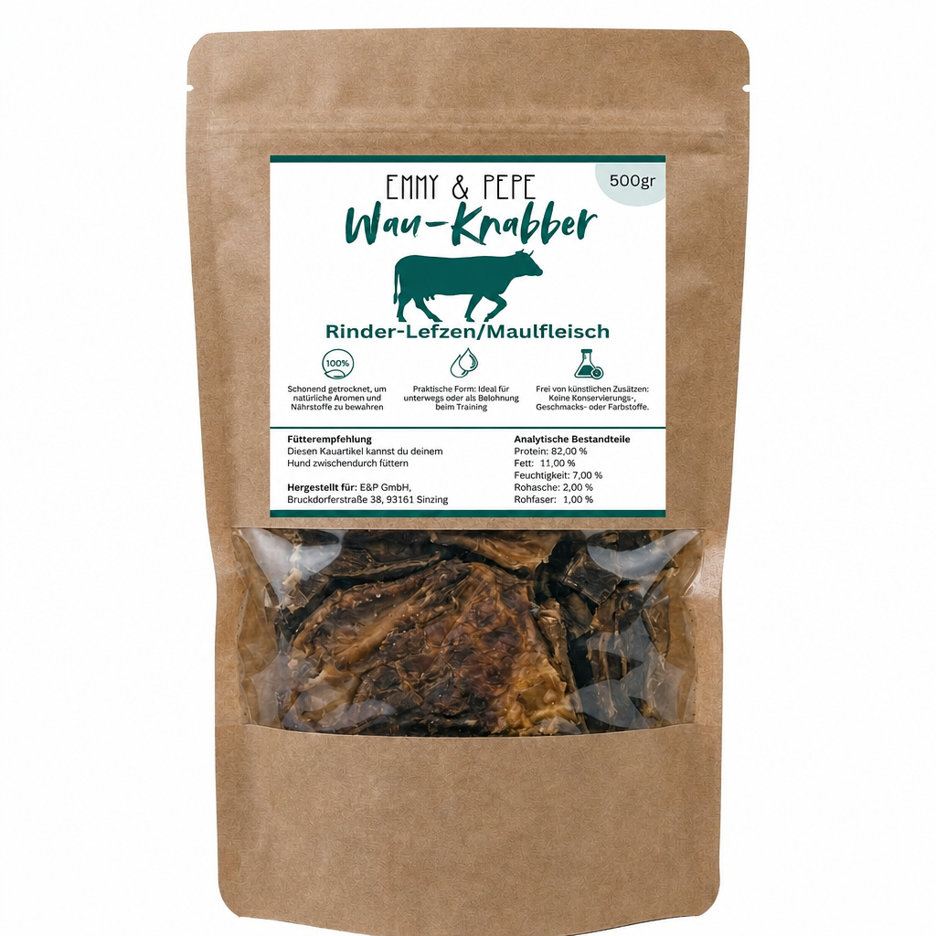 Wau-Knabber Rinder-Lefzen/Maulfleisch 500 g Wau-Knabber Rinder-Lefzen/Maulfleisch 500 g von EMMY&PEPE