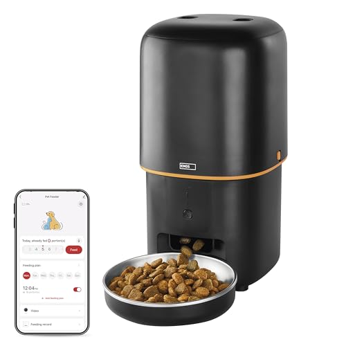 EMOS - GoSmart Futterautomat 4 l - WLAN Pet Care Futterspender mit App - Trockenfutter Automat für Katze & Hund mit Zeitplan, Sprachaufzeichnung, Dosierung 1–10 Mahlzeiten pro Tag - Schwarz von EMOS