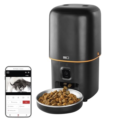 EMOS - GoSmart Futterautomat 4 l mit Kamera - WLAN Pet Care Futterspender mit App - Trockenfutter Automat für Katze & Hund mit Zeitplan, Sprachaufzeichnung, Dosierung 1–12 Mahlzeiten pro Tag - Schwarz von EMOS