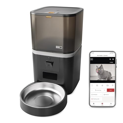 EMOS - GoSmart Futterautomat 6 l mit Kamera - WLAN Pet Care Futterspender mit App - Trockenfutter Automat für Katze & Hund mit Zeitplan, Sprachaufzeichnung, Dosierung 1–12 Mahlzeiten pro Tag - Schwarz von EMOS