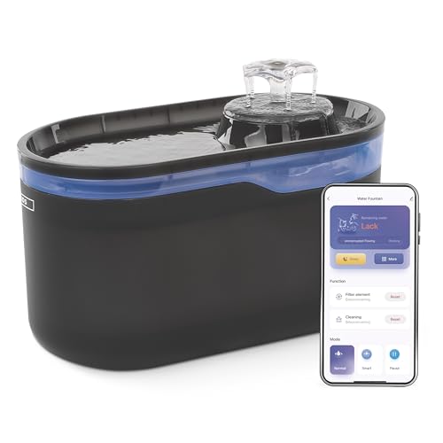 EMOS - GoSmart Katzenbrunnen 2,6 l mit Filtrationssytem - WLAN Pet Care Trinkbrunnen für Hund und Katze mit App - Trinkwasser Fontäne - Wasserbrunnen für Haustiere - Frischwasser-Spender - Grau von EMOS