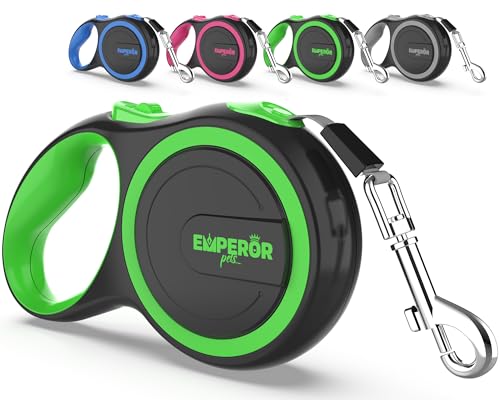 EmperorPets Robuste einziehbare Hundeleine – Top-Qualität und langlebiges Design, verhedderungsfrei, mit rutschfestem Griff, starkes Nylon, 26-Foot, Green (26-ft.) von EMPEROR PETS