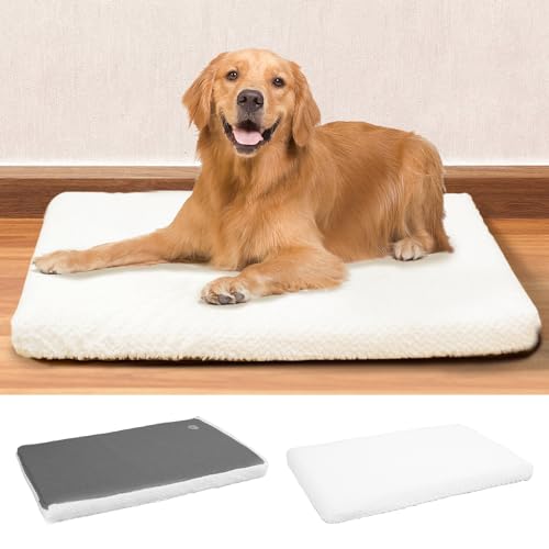 EMPSIGN Waschbare Hundebett-Kisten-Pad, Deluxe-Plüsch-Hundekäfig-Betten, wendbar, warm und kühl, weiche Haustierbetten mit abnehmbarem wasserdichtem Bezug, Schlafmatte für große, mittelgroße und kleine Hunde von EMPSIGN