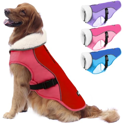 EMUST Dog Coat for Winter, Cozy Winter Jackets for Small/Medium/Large Dogs, Solid Color Dog Apparel for Cold Weather with Fleece Lining, New Orange, XXXL von EMUST
