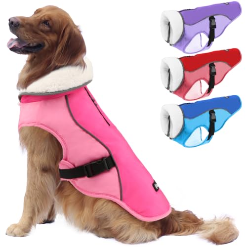 EMUST Dog Coat for Winter, Cozy Winter Jackets for Small/Medium/Large Dogs, Solid Color Dog Apparel for Cold Weather with Fleece Lining, New Pink, XXXL von EMUST