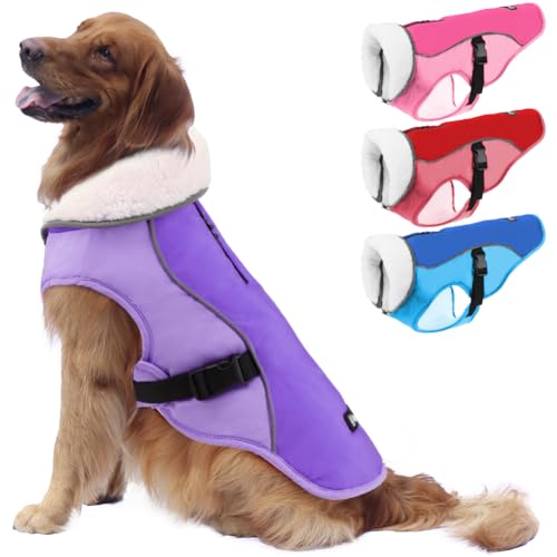 EMUST Dog Coat for Winter, Cozy Winter Jackets for Small/Medium/Large Dogs, Solid Color Dog Apparel for Cold Weather with Fleece Lining,New Purple, XXXL von EMUST