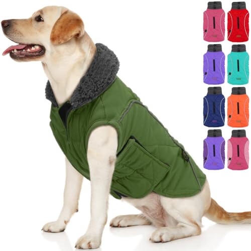 EMUST Dog Coats Winter, Thick Dog Clothes for Medium Dogs Boy, Coats for Dogs Winter with Harness Hole, Dog Coats for Cold Weather, Green, M von EMUST