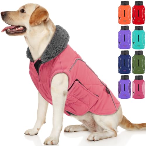 EMUST Dog Coats Winter, Thick Dog Clothes for Medium Dogs Boy, Coats for Dogs Winter with Harness Hole, Dog Coats for Cold Weather, Pink, M von EMUST