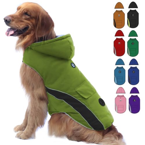 EMUST Dog Cold Weather Coat, Waterproof Dog Jackets for Large Dogs with Reflective Strip, Cozy Large Dog Coats for Winter, Thick Windproof Dog Winter Clothes for Puppy, L/Light Green von EMUST