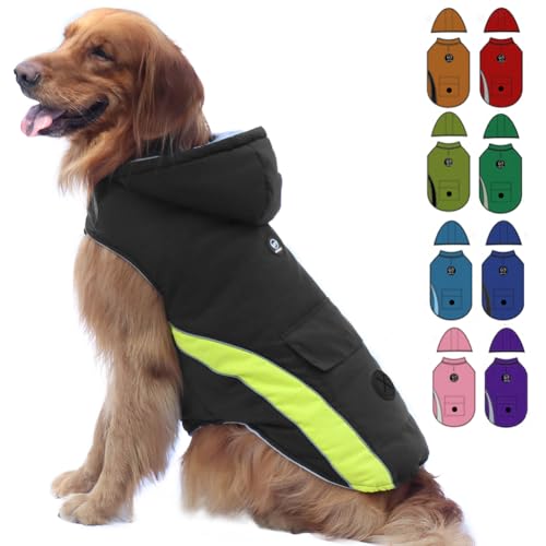 EMUST Dog Cold Weather Coat, Waterproof Dog Jackets for Large Dogs with Reflective Strip, Cozy Large Dog Coats for Winter, Thick Windproof Dog Winter Clothes for Puppy, L/New Black von EMUST