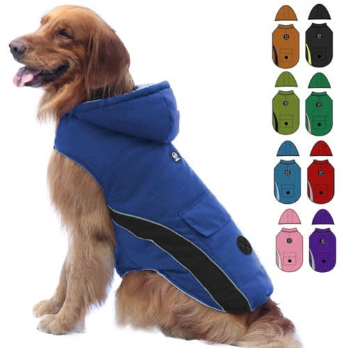 EMUST Dog Cold Weather Coat, Waterproof Dog Jackets for Large Dogs with Reflective Strip, Cozy Large Dog Coats for Winter, Thick Windproof Dog Winter Clothes for Puppy, L/New Blue von EMUST