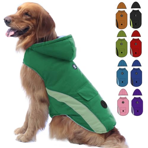 EMUST Dog Cold Weather Coat, Waterproof Dog Jackets for Large Dogs with Reflective Strip, Cozy Large Dog Coats for Winter, Thick Windproof Dog Winter Clothes for Puppy, L/New Green von EMUST