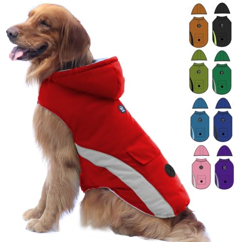 EMUST Dog Cold Weather Coat, Waterproof Dog Jackets for Large Dogs with Reflective Strip, Cozy Large Dog Coats for Winter, Thick Windproof Dog Winter Clothes for Puppy, L/New Red von EMUST