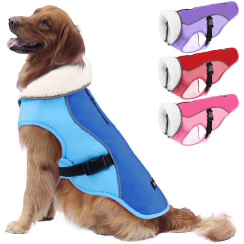 EMUST Dog Cold Weather Coats, Fleece Lining Small/Medium/Large Dog Jacket for Winter, Warm Warm Dog Winter Clothes for Large Dogs, New Blue, XL von EMUST