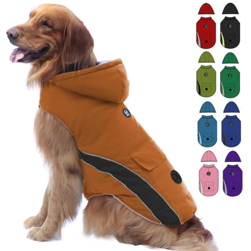 EMUST Dog Winter Coats, Hooded Cold Winter Dog Jackets, Windproof Dog Coats for Medium Dogs for Winter, Dog Hoodie for Puppy Medium Dogs, M/Coffee von EMUST