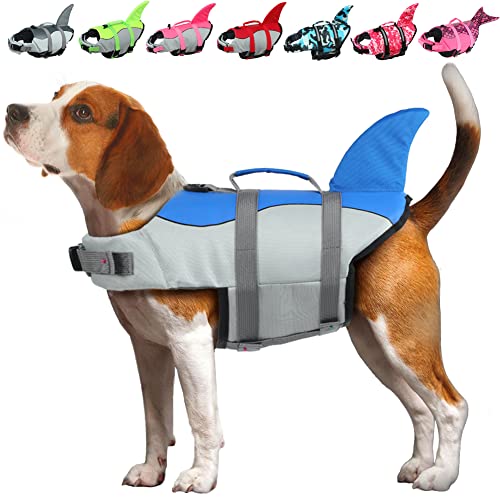 EMUST Hunde Schwimmweste, verstellbare kleine/mittelgroße/große Hundeschwimmweste für Wassersicherheit Haustier Schwimmweste mit Rettungsgriff Sicherheitsweste für Schwimmbad Strand Bootfahren,L, Blau von EMUST
